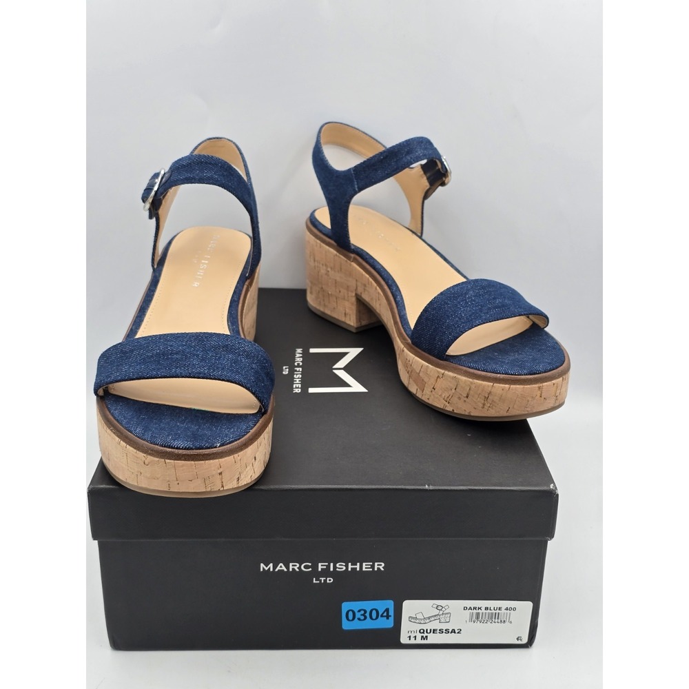 Women's Heels Marc Fisher LTD Quessa2 Size 11 M Dark Blue 400 Sandal Open Toe